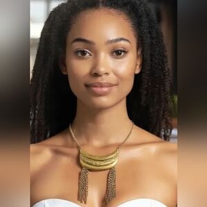 Vintage Egyptian Necklace Crescent Moon Bohemian Gold Tone Chain